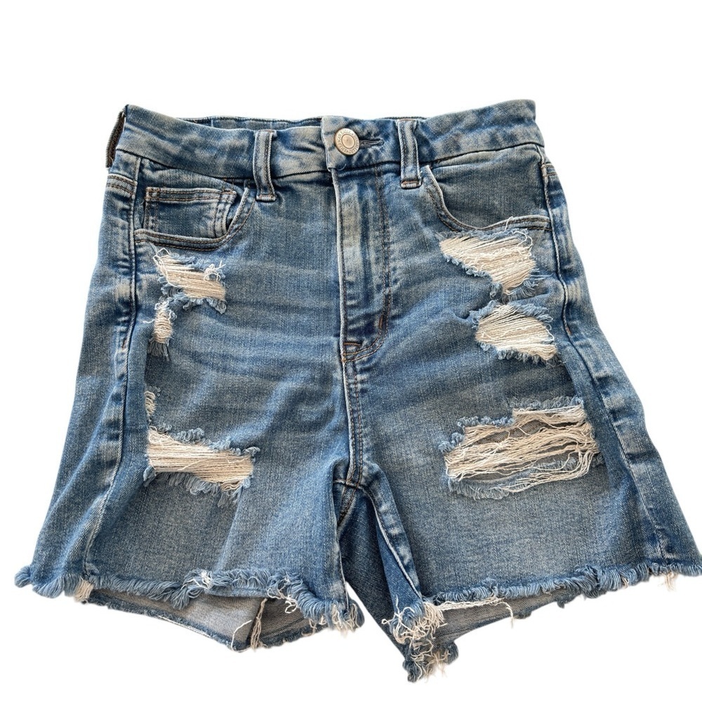 American Eagle Curvy Hi Rise Shortie Shorts Size 4 Next Level Stretch Distressed - Picture 3 of 13